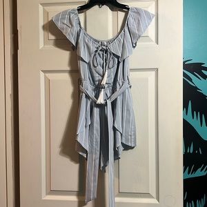 Tobi Light Blue Striped Romper